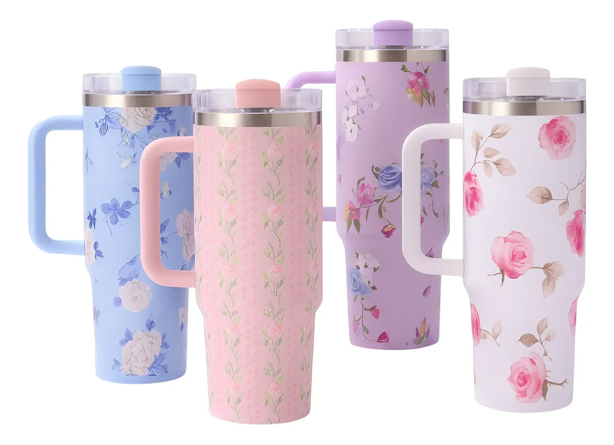 Copo Térmico Inox 1200ml Florido Bebidas Quentes E Frias